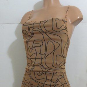 PrettyLittleThing Nude Abstract Line Print ruched summer Bodycon Dress, size 8